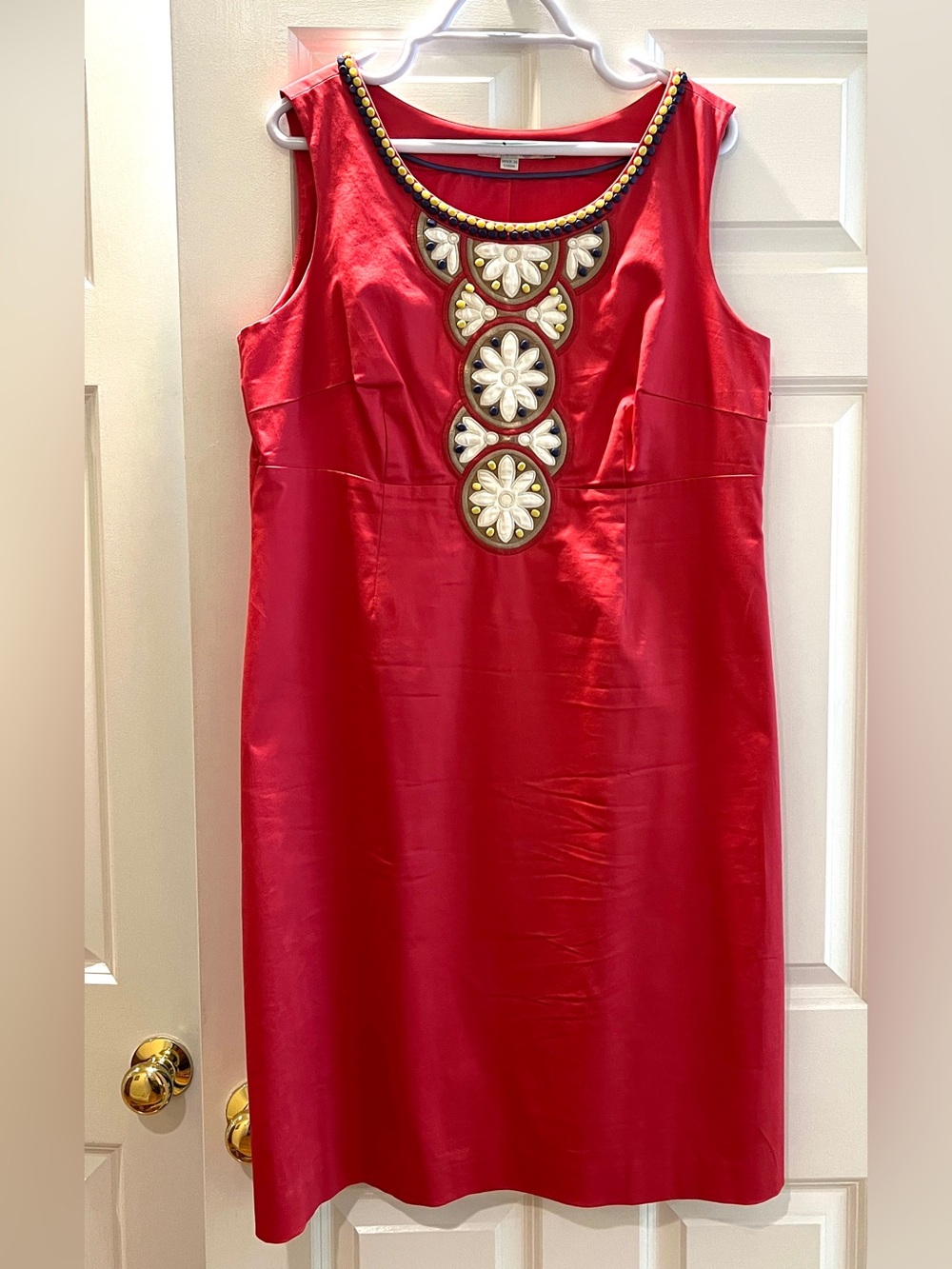 Boden Sleeveless Coral Pink Embellished Sheath Dress